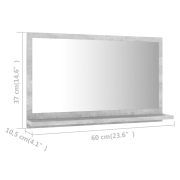 Dulap de baie cu oglindă, gri beton, 60 x 10,5 x 37 cm, PAL - Img 6