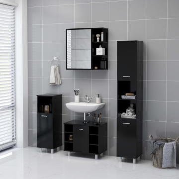 Dulap de baie cu oglindă, negru, 62,5x20,5x64cm, lemn prelucrat - Img 8