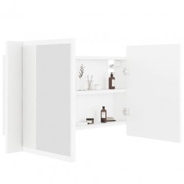 Dulap de baie cu oglindă și LED, alb, 80x12x45 cm - Img 6