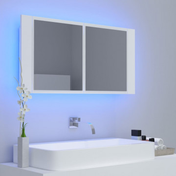 Dulap de baie cu oglindă și LED, alb, 90x12x45 cm acril - Img 3