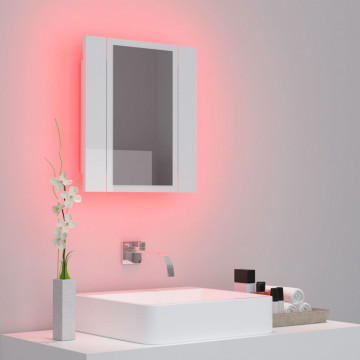 Dulap de baie cu oglindă și LED, alb extralucios 40x12x45 acril - Img 4