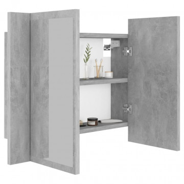 Dulap de baie cu oglindă și LED, gri beton, 60x12x45 cm - Img 6