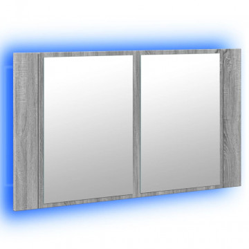 Dulap de baie cu oglindă și LED, gri sonoma, 80x12x45 cm, acril - Img 8
