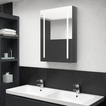 Dulap de baie cu oglindă și LED, gri strălucitor, 50x13x70 cm - Img 1