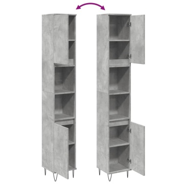 Dulap de baie, gri beton, 30x30x190 cm, lemn prelucrat - Img 7