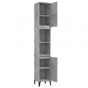 Dulap de baie, gri beton, 30x30x190 cm, lemn prelucrat - Img 5