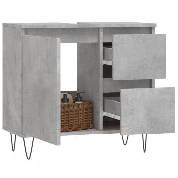 Dulap de baie, gri beton, 65x33x60 cm, lemn prelucrat - Img 3