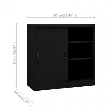 Dulap de birou cu ușă glisantă, negru, 90x40x90 cm, oțel - Img 7