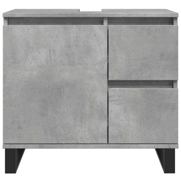 Dulap de chiuvetă baie, gri beton, 65x33x60 cm, lemn prelucrat - Img 4