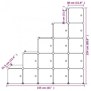 Dulap de depozitare cub pentru copii, 15 cuburi, albastru, PP - Img 7