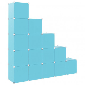 Dulap de depozitare cub pentru copii, 15 cuburi, albastru, PP - Img 8