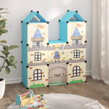 Dulap de depozitare cub pentru copii, 8 cuburi, albastru, PP - Img 1