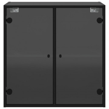 Dulap de perete cu uși din sticlă, negru, 68x37x68,5 cm - Img 5