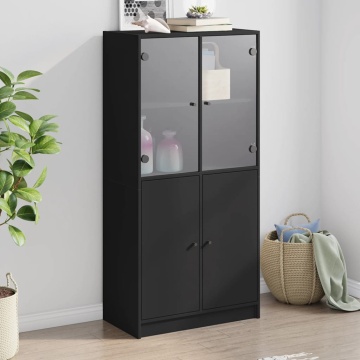 Dulap înalt cu uși, negru, 68x37x142 cm, lemn compozit - Img 1