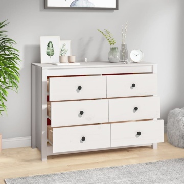 Dulap lateral, alb, 100x40x72 cm, lemn masiv de pin - Img 5