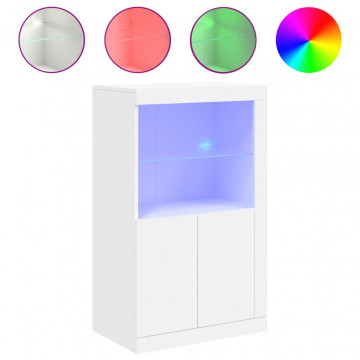 Dulap lateral cu lumini LED, alb, lemn prelucrat - Img 2