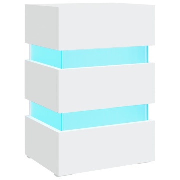 Dulap noptieră cu LED, alb, 45x35x67 cm, lemn prelucrat - Img 2