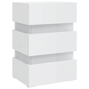 Dulap noptieră cu LED alb extralucios 45x35x67cm lemn prelucrat - Img 4