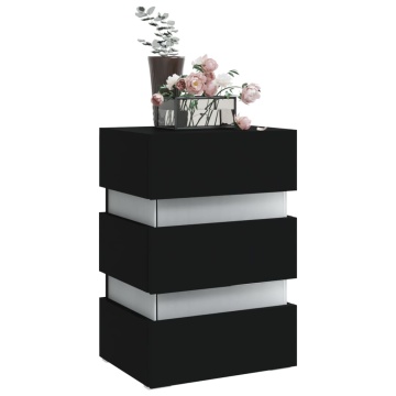 Dulap noptieră, cu LED, negru, 45x35x67 cm, lemn prelucrat - Img 3