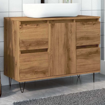 Dulap pentru baie stejar artizanal, 80x33x60 cm, lemn prelucrat - Img 1