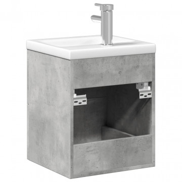 Dulap pentru chiuvetă de baie, lavoar încorporat, gri beton - Img 6