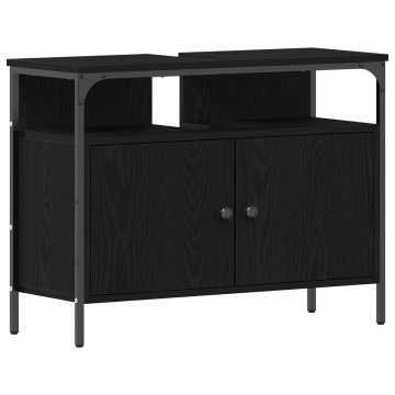 Dulap pentru chiuvetă de baie Negru Stejar 80x30x60 cm Lemn stratificat - Img 2