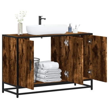 Dulap pentru chiuveta de baie stejar afumat 90x33x60 cm lemn - Img 1