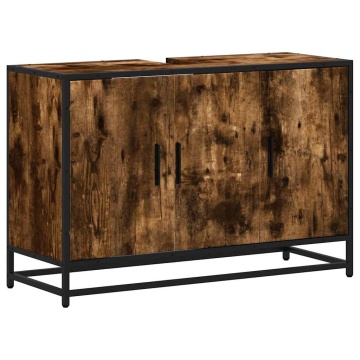 Dulap pentru chiuveta de baie stejar afumat 90x33x60 cm lemn - Img 2