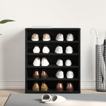Dulap pentru pantofi Negru Stejar 60x35x70 cm Lemn - Img 3
