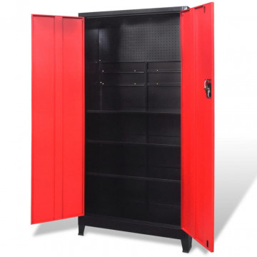 Dulap scule cu 2 uși, oțel, 90 x 40 x 180 cm, negru și roșu - Img 2