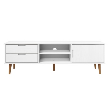 Dulap TV „MOLDE” alb, 158x40x49 cm, lemn masiv de pin - Img 4