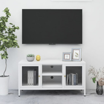 Dulap TV, alb, 105x35x52 cm, oțel și sticlă - Img 1
