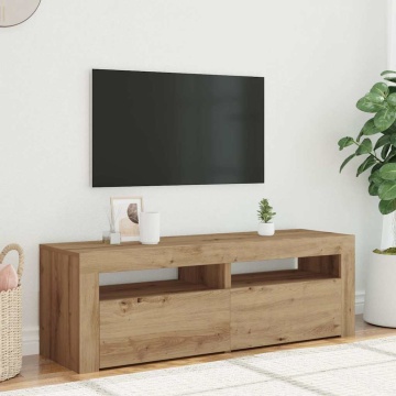 Dulap TV cu LED stejar artizanal 120x35x40 cm lemn prelucrat - Img 4