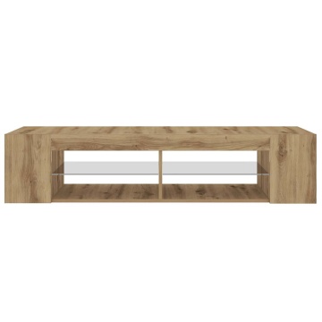 Dulap TV cu LED stejar artizanal 135x39x30 cm lemn prelucrat - Img 6