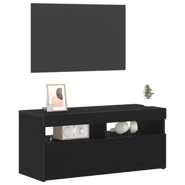 Dulap TV cu LED-uri Stejar Negru 90x35x40 cm Lemn - Img 3