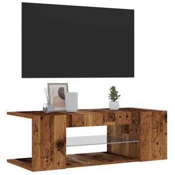 Dulap TV cu lumini LED lemn vechi 90x39x30 cm lemn prelucrat - Img 4