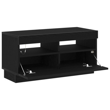 Dulap TV cu lumini LED Negru Stejar 80x35x40 cm Lemn prelucrat - Img 3