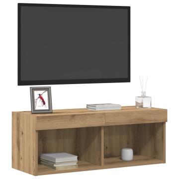 Dulap TV cu Lumini LED Stejar Artisan 80x30x30 cm - Img 3