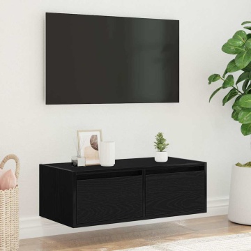 Dulap TV cu lumini LED Stejar negru 75x35,5x25 cm - Img 4
