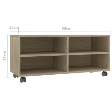 Dulap TV cu rotile, stejar sonoma, 90x35x35, lemn prelucrat - Img 5