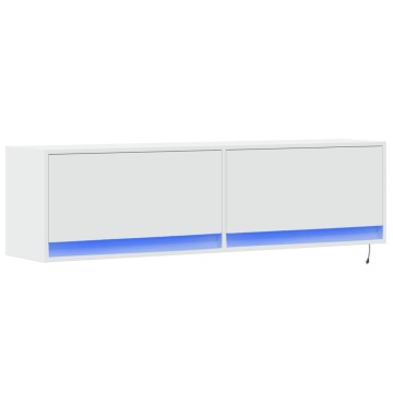 Dulap TV de perete cu lumini LED, alb, 140x31x38 cm - Img 3