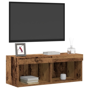 Dulap TV de perete cu lumini LED Lemn vechi 80x30x30 cm - Img 3