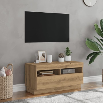 Dulap TV lumini LED stejar artizanal 80x35x40 cm lemn prelucrat - Img 3