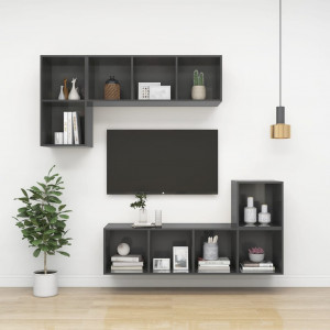 Dulap TV montat pe perete, gri extralucios, 37x37x142,5 cm, PAL - Img 5