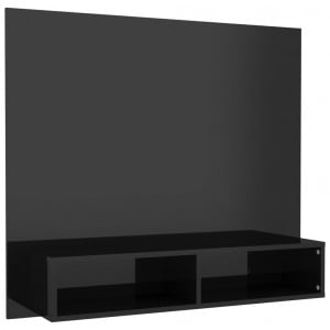 Dulap TV montat pe perete negru extralucios 102x23,5x90 cm PAL - Img 2