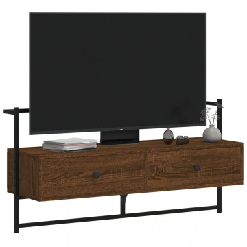 Dulap TV montat pe perete, stejar maro, 100,5x30x51 cm, lemn - Img 4