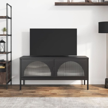 Dulap TV, negru, 105x35x50 cm, sticlă și oțel - Img 1