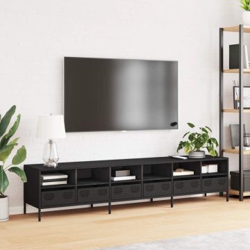 Dulap TV, negru, 202x39x43,5 cm, oțel laminat la rece - Img 3