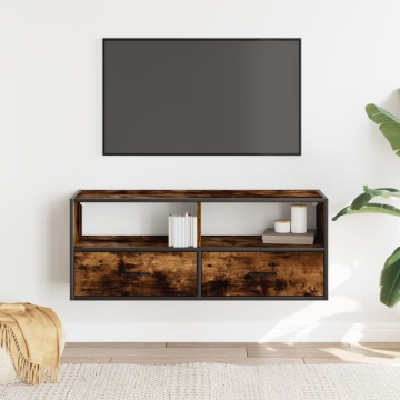 Dulap TV stejar fumuriu 100x31x39,5 cm, lemn prelucrat și metal - Img 3