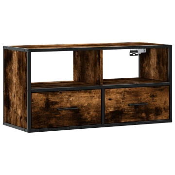Dulap TV stejar fumuriu, 80x31x39,5 cm, lemn prelucrat și metal - Img 2